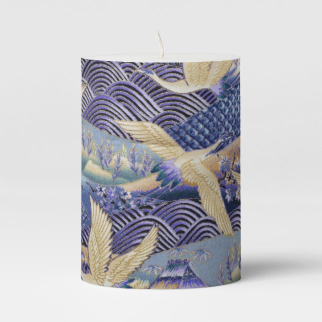 Japanese Crane Custom Pillar Candle (Front)