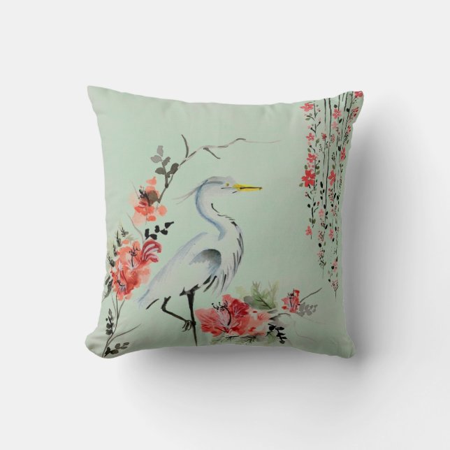 Japanese Crane design Throw Pillow (Front)