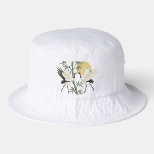 Japanese Crane Embroidery Bamboo Sunrise gift Bucket Hat