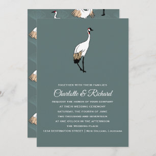 Japanese Crane & Gingko Leaves Wedding Invitation