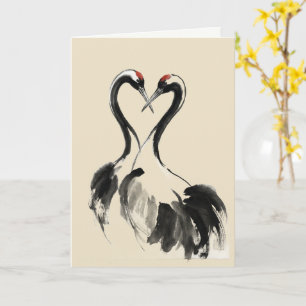 Japanese Crane Ink Wash Fine Art Card