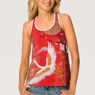Japanese crane J116 red tank top
