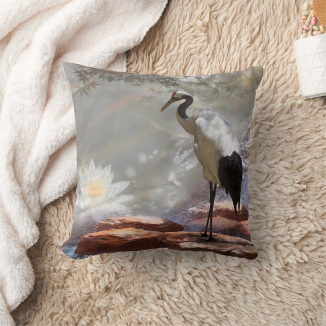 Japanese Crane “Longevity” Throw Pillow (Blanket)