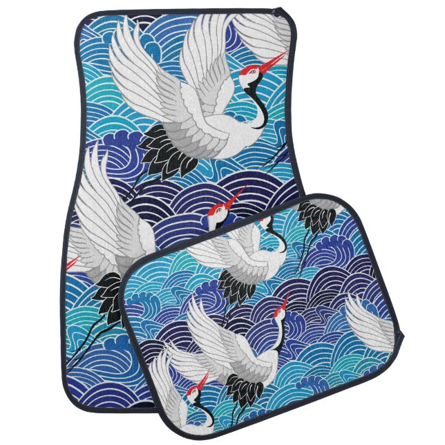 Japanese Crane: Ornate Bird Pattern. Car Floor Mat (Set)