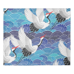 Japanese Crane: Ornate Bird Pattern. Duvet Cover