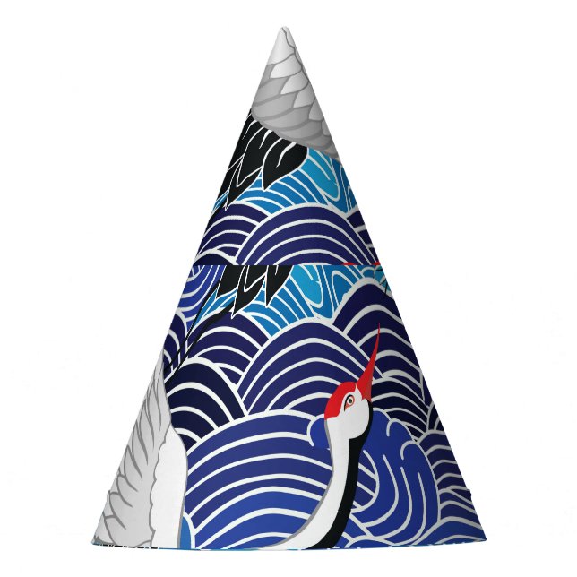 Japanese Crane: Ornate Bird Pattern. Party Hat (Front)