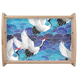 Japanese Crane: Ornate Bird Pattern. Serving Tray