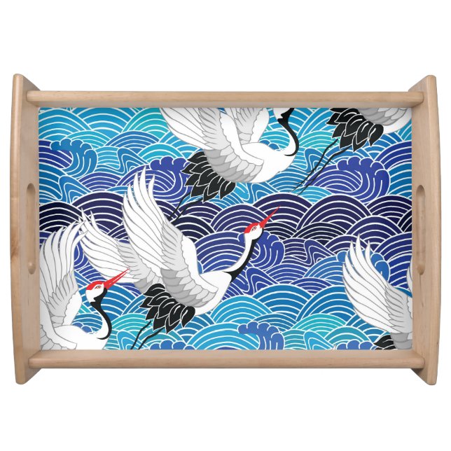 Japanese Crane: Ornate Bird Pattern. Serving Tray (Front)