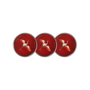 Japanese Crane Red Cherry Blossom Golf Ball Marker