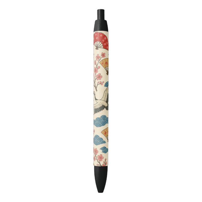 Japanese Crane Sakura Pattern Pen – Traditional  (Front Vertical)