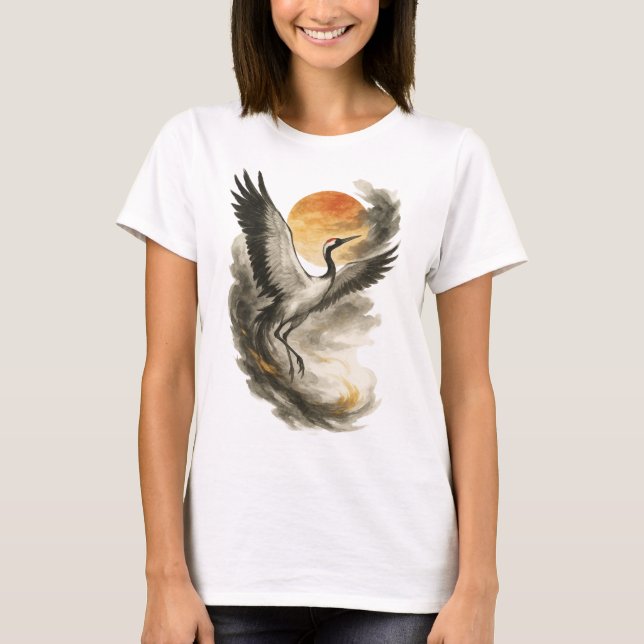 【Japanese Crane Spirit Art Women’s T-Shirt】 T-Shirt (Front)