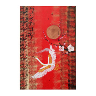 Japanese crane sun Japan sakura red Acrylic Art