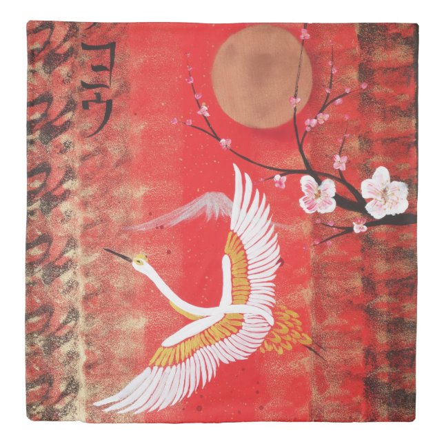 Japanese crane sun Japan sakura red Duvet+Covers Duvet Cover (Front)