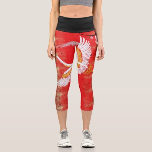 Japanese crane sun Japan sakura red Leggings capri