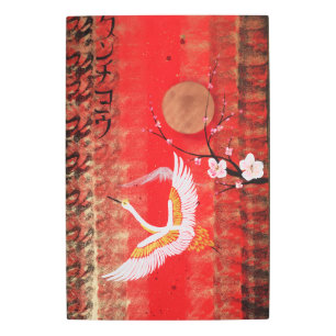 Japanese crane sun Japan sakura red Metal Wall Art