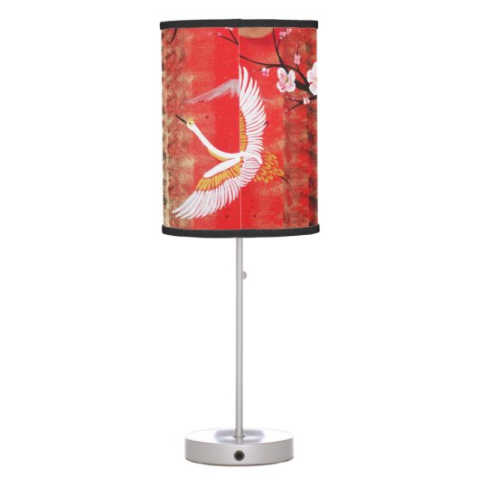 Japanese crane sun Japan sakura red painting Table Lamp (Back)