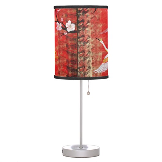 Japanese crane sun Japan sakura red painting Table Lamp (Left)