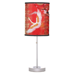 Japanese crane sun Japan sakura red painting Table Lamp