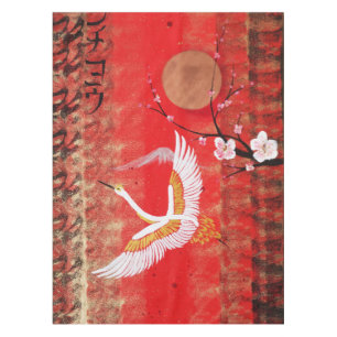 Japanese crane sun Japan sakura red painting Tablecloth
