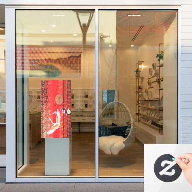 Japanese crane sun Japan sakura red Window Decals (Store Window)