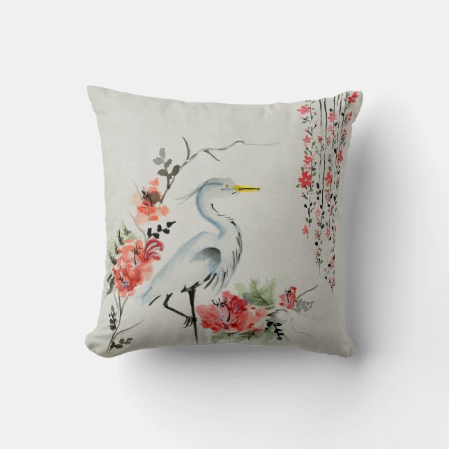 Japanese Crane Throw Pillow (Front)