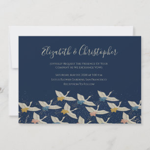 Japanese Crane Vintage Blue Wedding Invitation