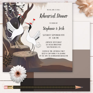 Japanese Crane Wedding Rehearsal Dinner Invitation