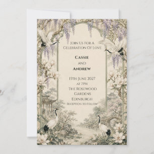 Japanese Crane Wisteria Wedding Invitation