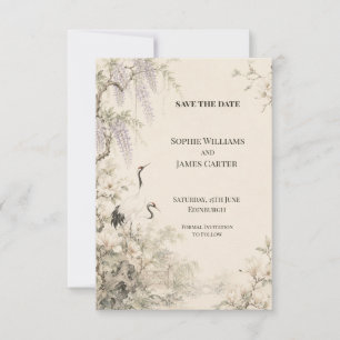 Japanese Crane Wisteria Wedding Save the Date