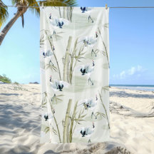 Japanese Cranes and Bamboo Watercolor Pattern