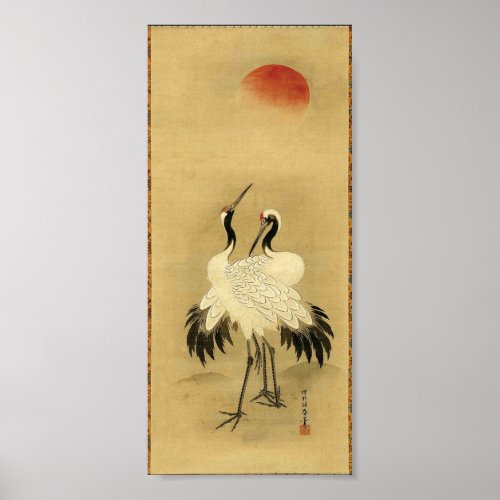 Japanese Cranes and Sun 18th Century Poster