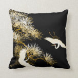 Japanese Cranes Black Gold White Birds pillow