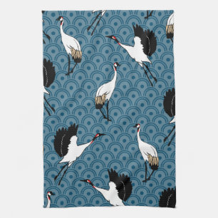 Japanese Cranes & Blue Kitchen Towel