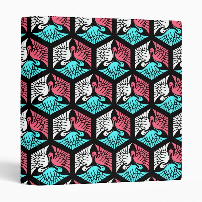 Japanese Cranes, Coral, Turquoise and Black Binder (Front/Spine)
