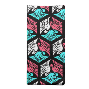 Japanese Cranes, Coral, Turquoise and Black Cloth Napkin