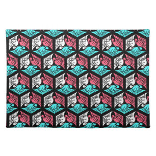 Japanese Cranes, Coral, Turquoise and Black Cloth Placemat