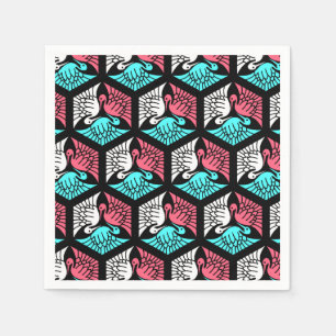 Japanese Cranes, Coral, Turquoise and Black Napkins