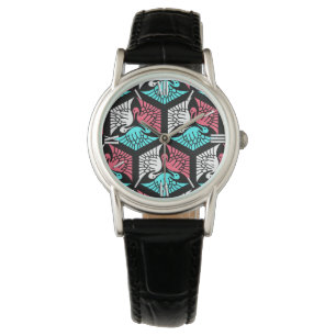 Japanese Cranes, Coral, Turquoise and Black Watch
