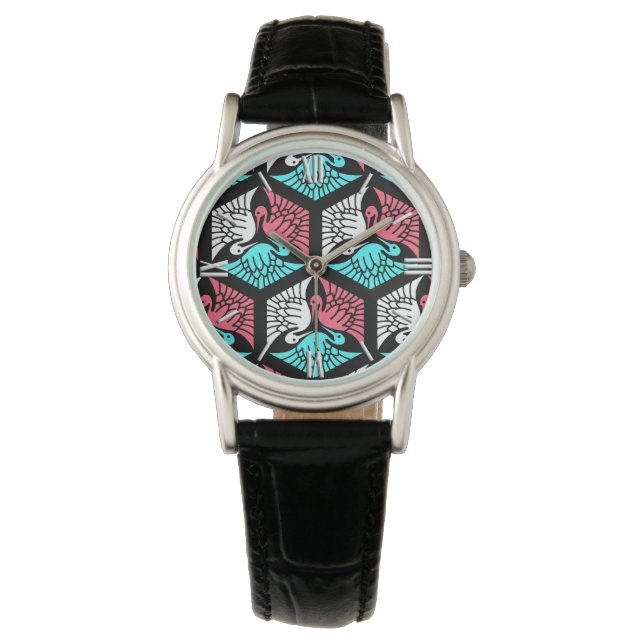 Japanese Cranes, Coral, Turquoise and Black Watch (Front)