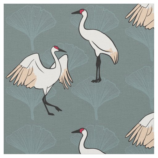 Japanese Cranes & Gingko Leaves Motif Fabric