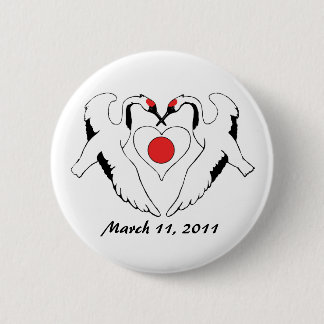 Japanese Cranes & Heart Flag Earthquake Relief Button