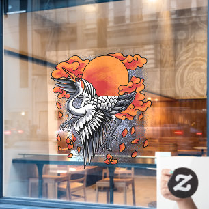 Japanese Cranes Illustration Restaurant Front Window Cling