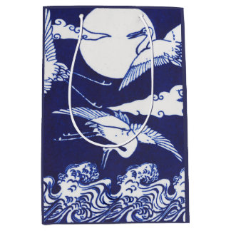 JAPANESE CRANES IN BLUE WRAPPING PAPER MEDIUM GIFT BAG