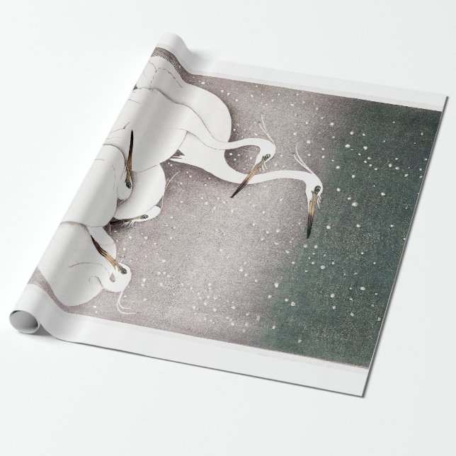 JAPANESE CRANES IN SNOW Wrapping Paper (Unrolled)
