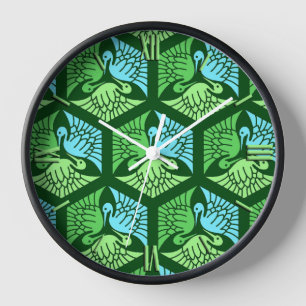 Japanese Cranes, Jade Green and Light Blue Clock