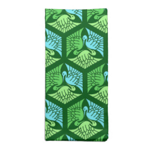 Japanese Cranes, Jade Green and Light Blue Cloth Napkin
