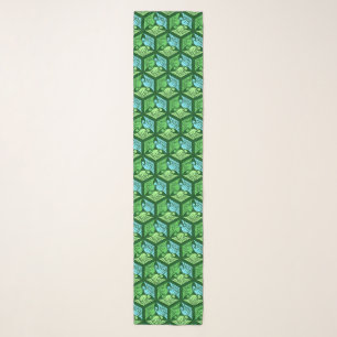 Japanese Cranes, Jade Green and Light Blue Scarf