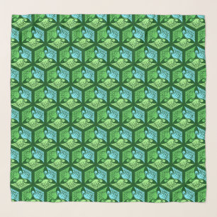 Japanese Cranes, Jade Green and Light Blue Scarf