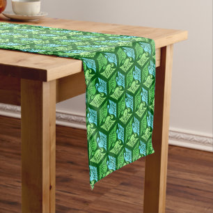Japanese Cranes, Jade Green and Light Blue Short Table Runner