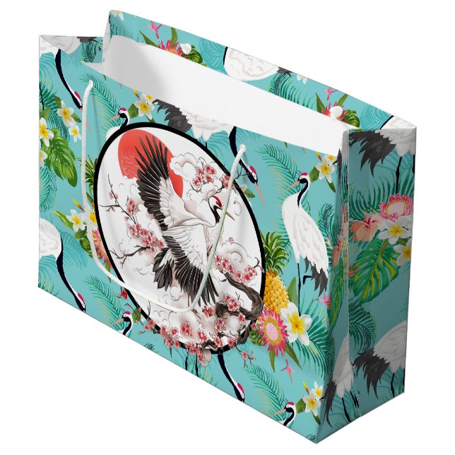 Japanese Cranes  Large Gift Bag (Front Angled)